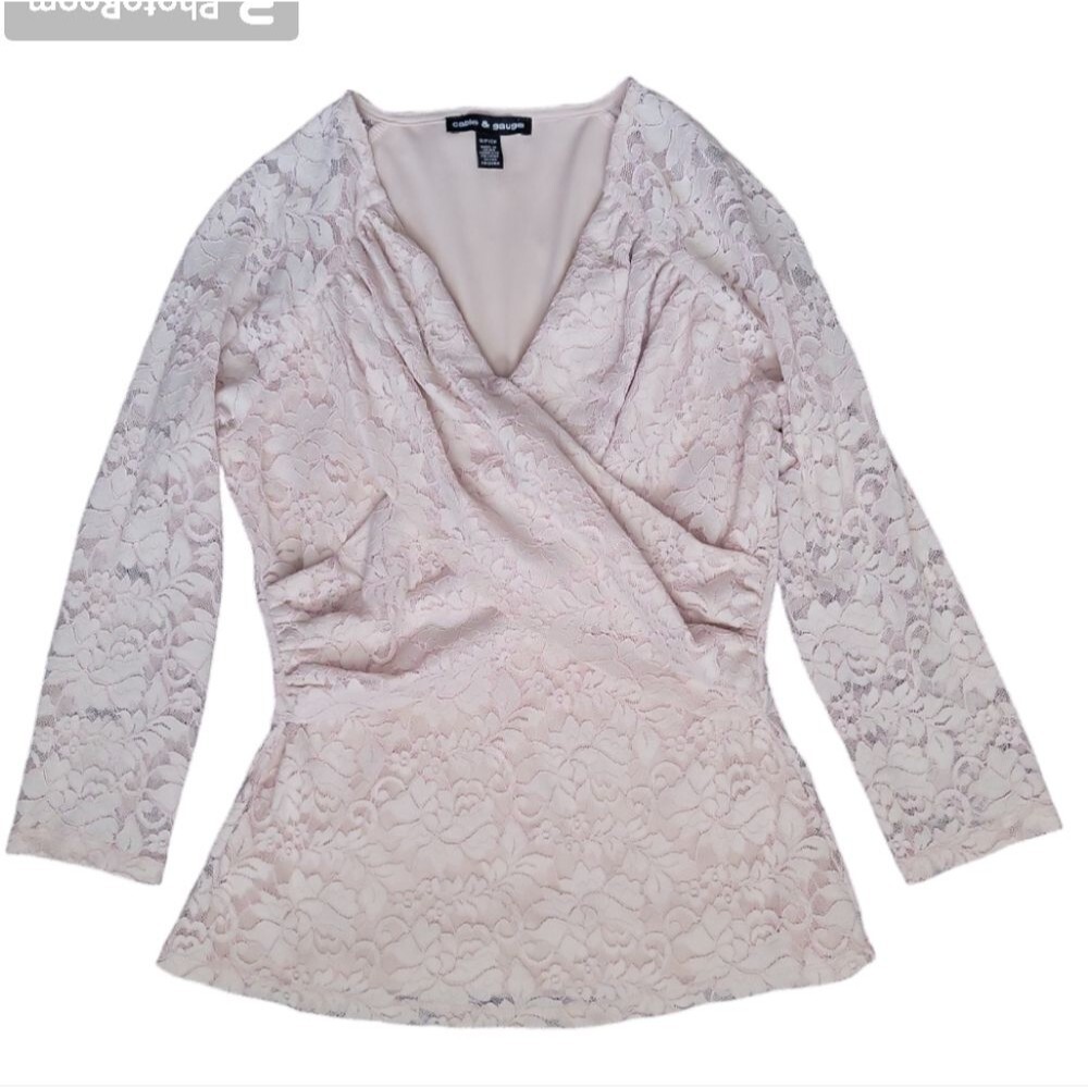 CABLE & GAUGE PINK LACE BLOUSE - S